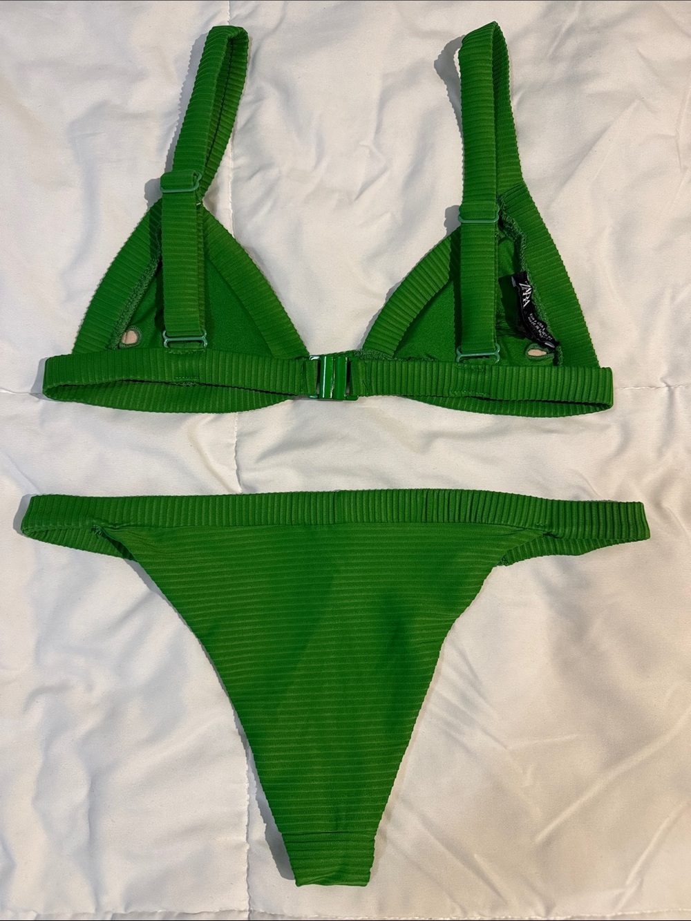 Zara Green Ribbed Triangle Bikini Set - Picture 2 of 3